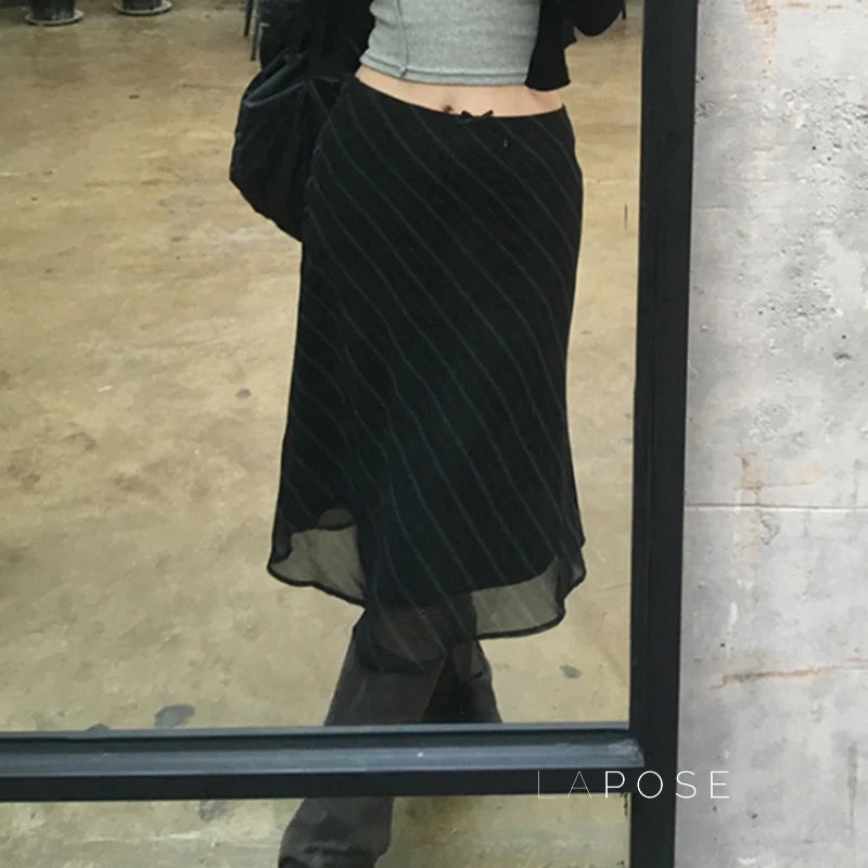 Jaelyn Striped Mesh Midi Skirt