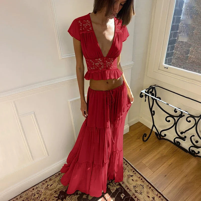 Jaiden Chiffon Lace Maxi Set