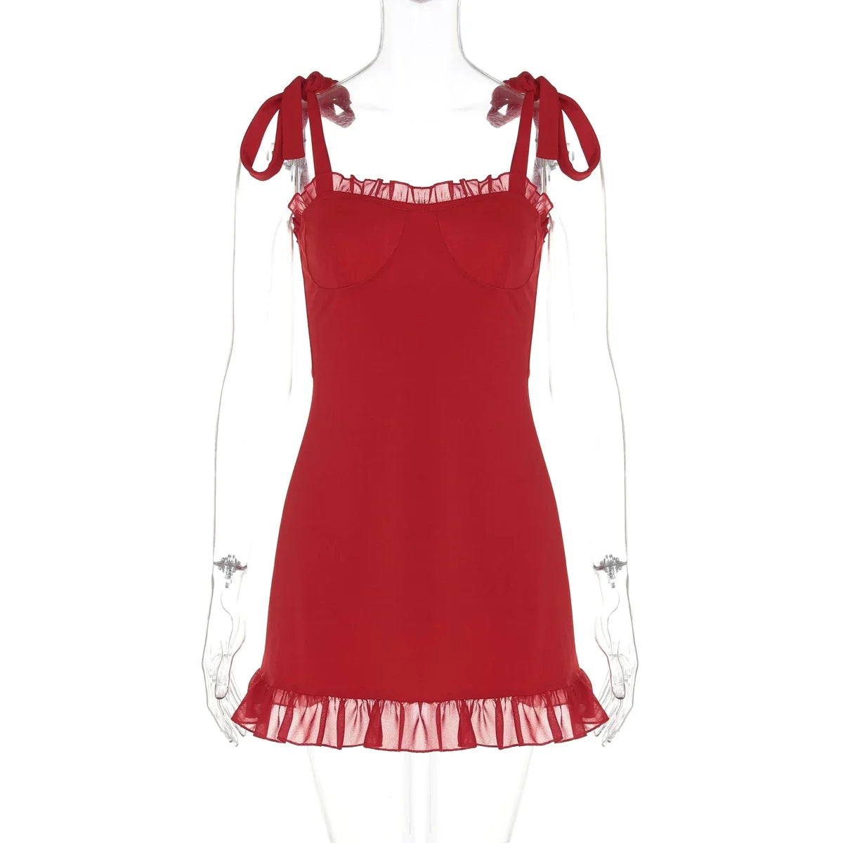 Johannah Ruffle Trim Tie Strap Mini Dress
