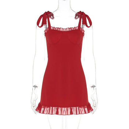 Johannah Ruffle Trim Tie Strap Mini Dress