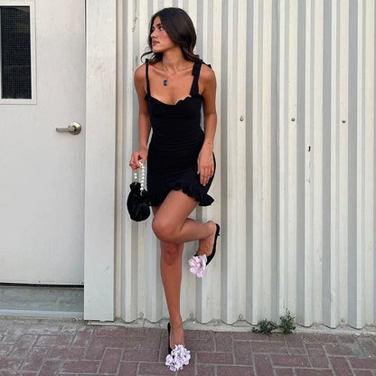 Johannah Ruffle Trim Tie Strap Mini Dress