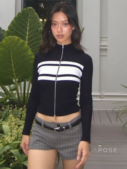 Kacy Contrast Zipper Knit Top