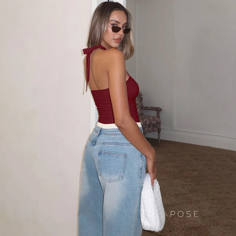Kalynn Halter Buckle Crop Top