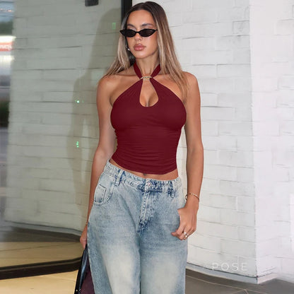 Kalynn Halter Buckle Crop Top
