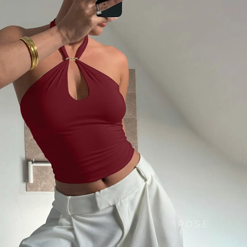 Kalynn Halter Buckle Crop Top