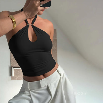 Kalynn Halter Buckle Crop Top