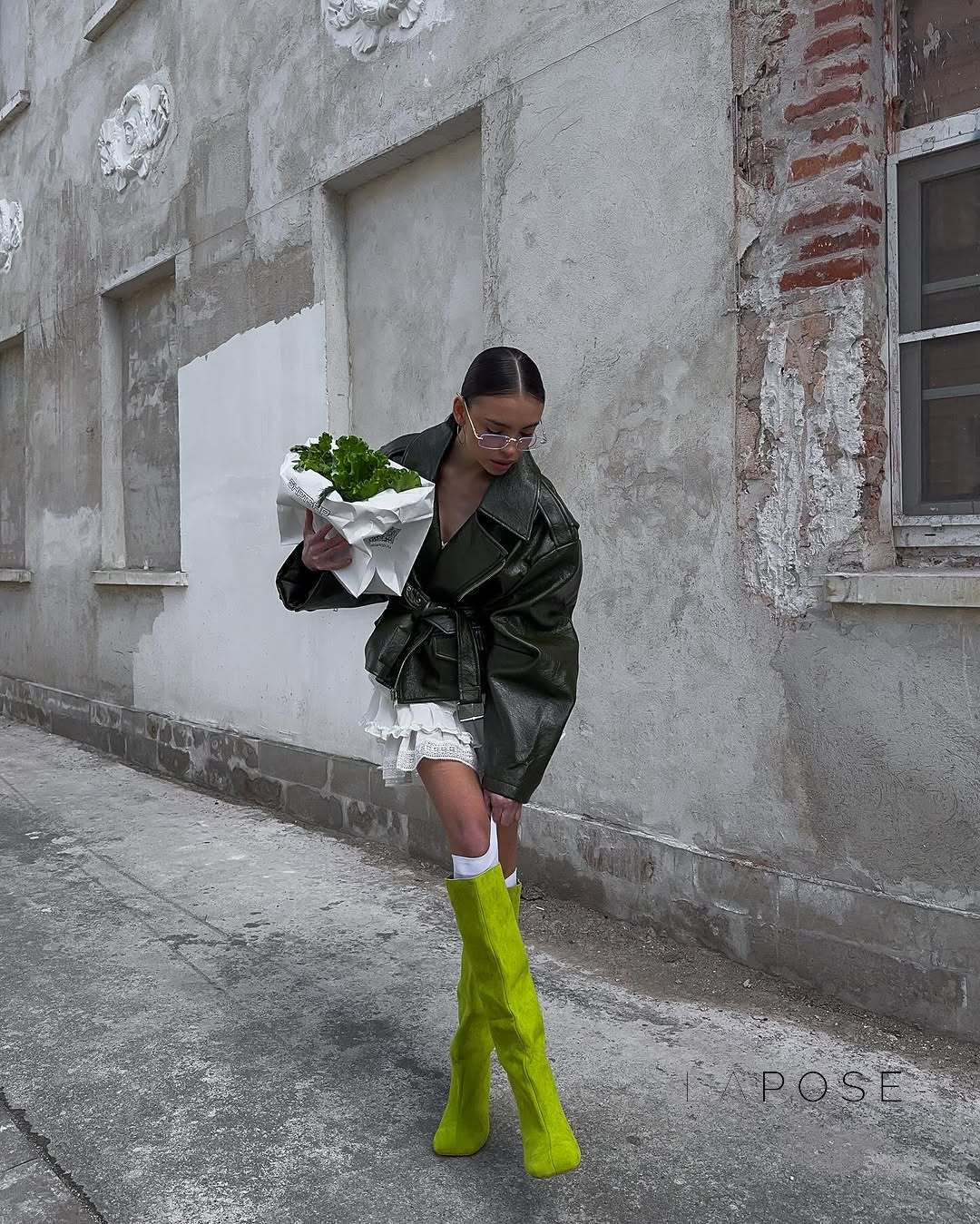 Kamia Green Faux Leather Biker Jacket