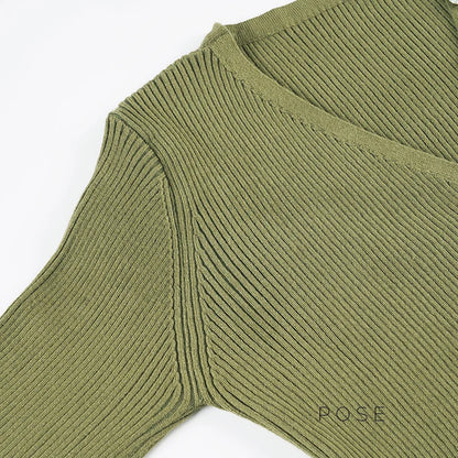 Karaline Ribbed Knit V-Neck Top