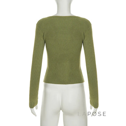 Karaline Ribbed Knit V-Neck Top