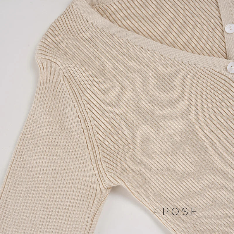 Karaline Ribbed Knit V-Neck Top