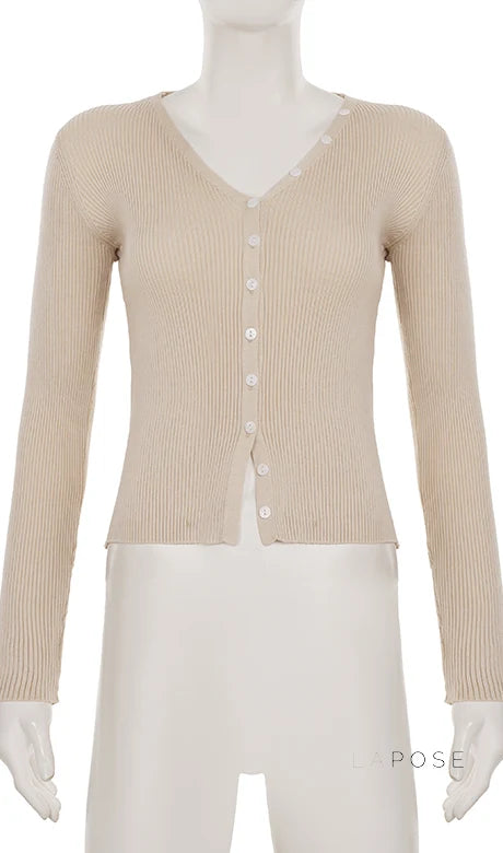 Karaline Ribbed Knit V-Neck Top
