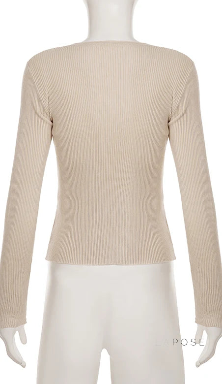 Karaline Ribbed Knit V-Neck Top