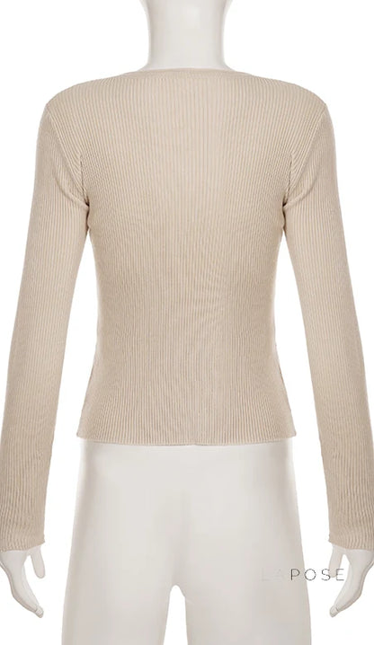 Karaline Ribbed Knit V-Neck Top