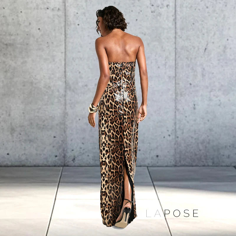 Karsen Leopard Print Tube Maxi Dress