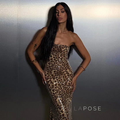 Karsen Leopard Print Tube Maxi Dress