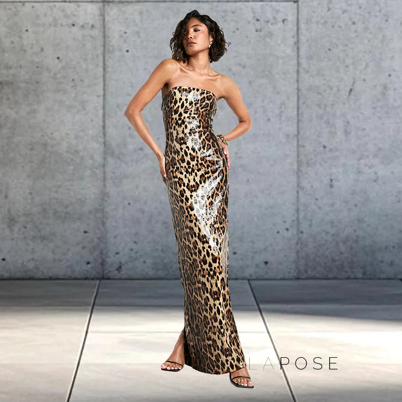 Karsen Leopard Print Tube Maxi Dress