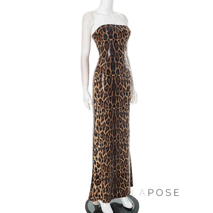 Karsen Leopard Print Tube Maxi Dress