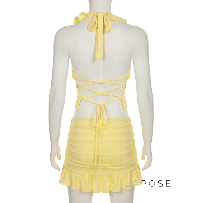 Katlyn Ruffled Halter Skirt Set