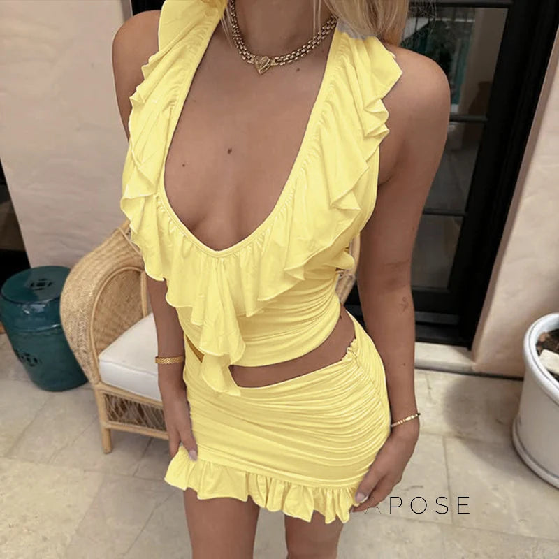 Katlyn Ruffled Halter Skirt Set