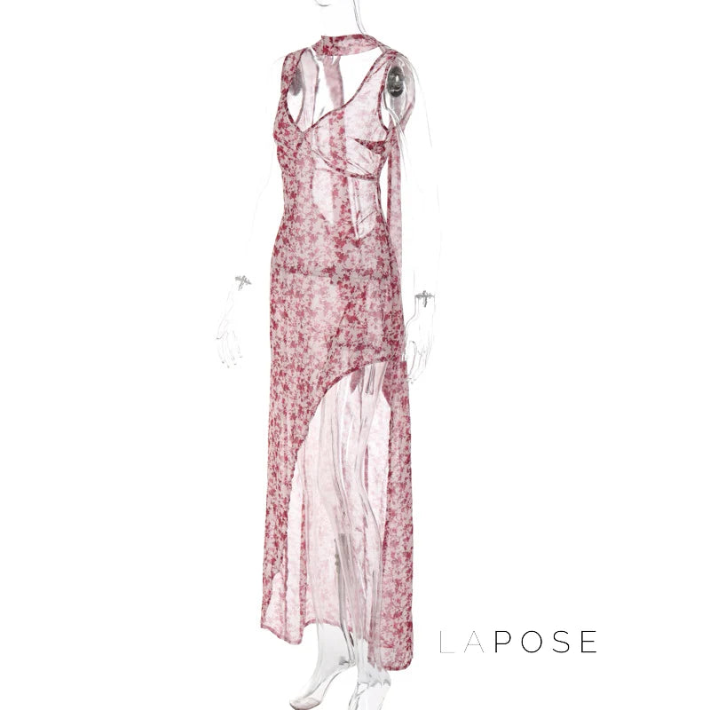 Khalia See-Through Floral Maxi Dress