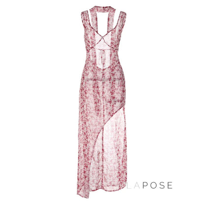 Khalia See-Through Floral Maxi Dress