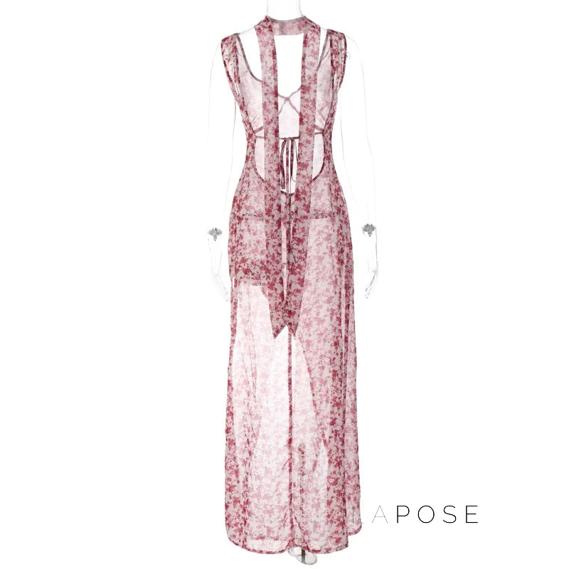 Khalia See-Through Floral Maxi Dress