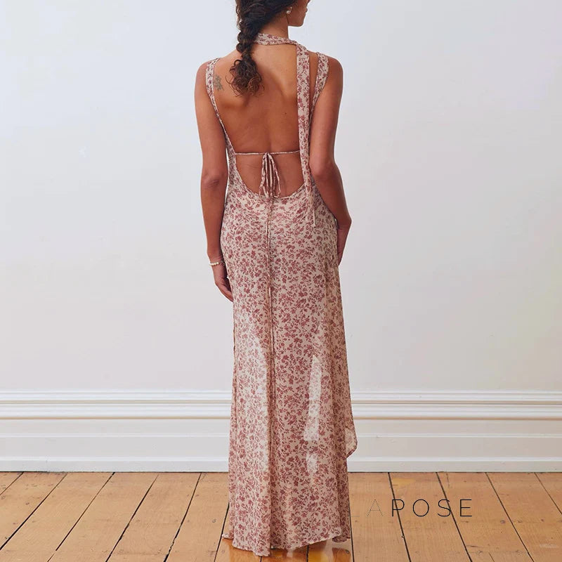 Khalia See-Through Floral Maxi Dress