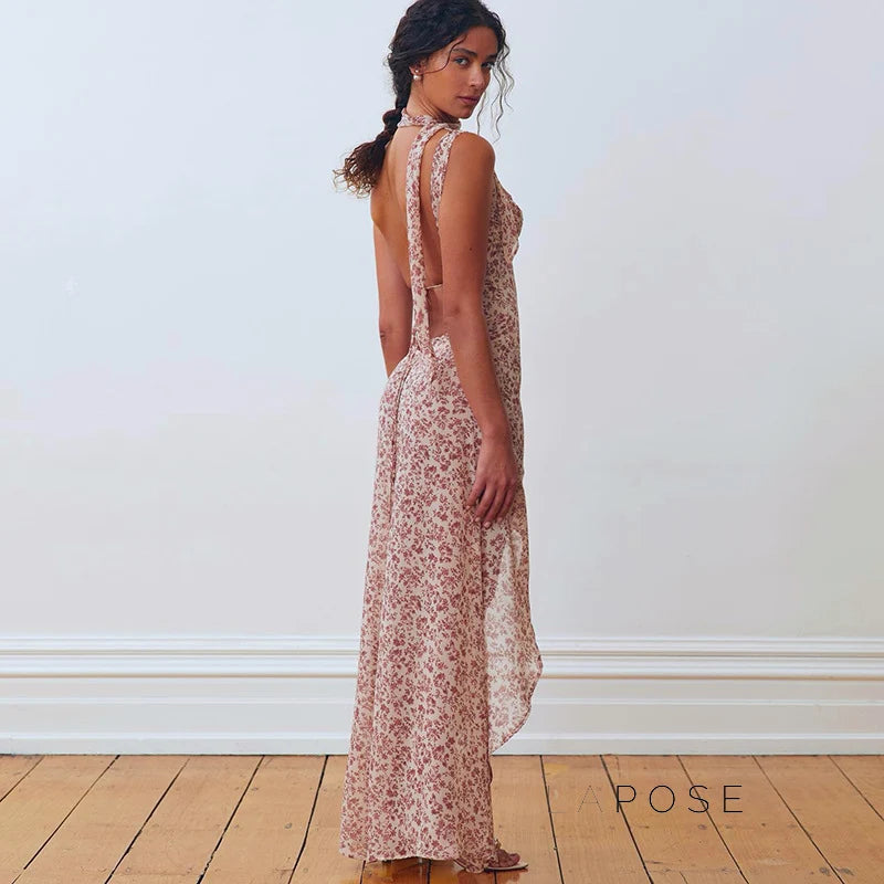 Khalia See-Through Floral Maxi Dress