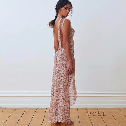 Khalia See-Through Floral Maxi Dress
