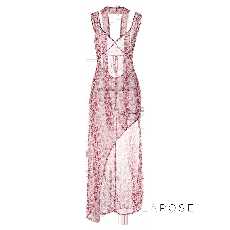 Khalia See-Through Floral Maxi Dress