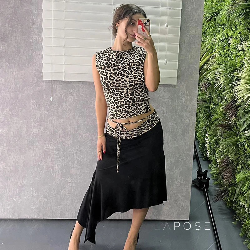 Khelani Leopard Asymmetric Skirt Set