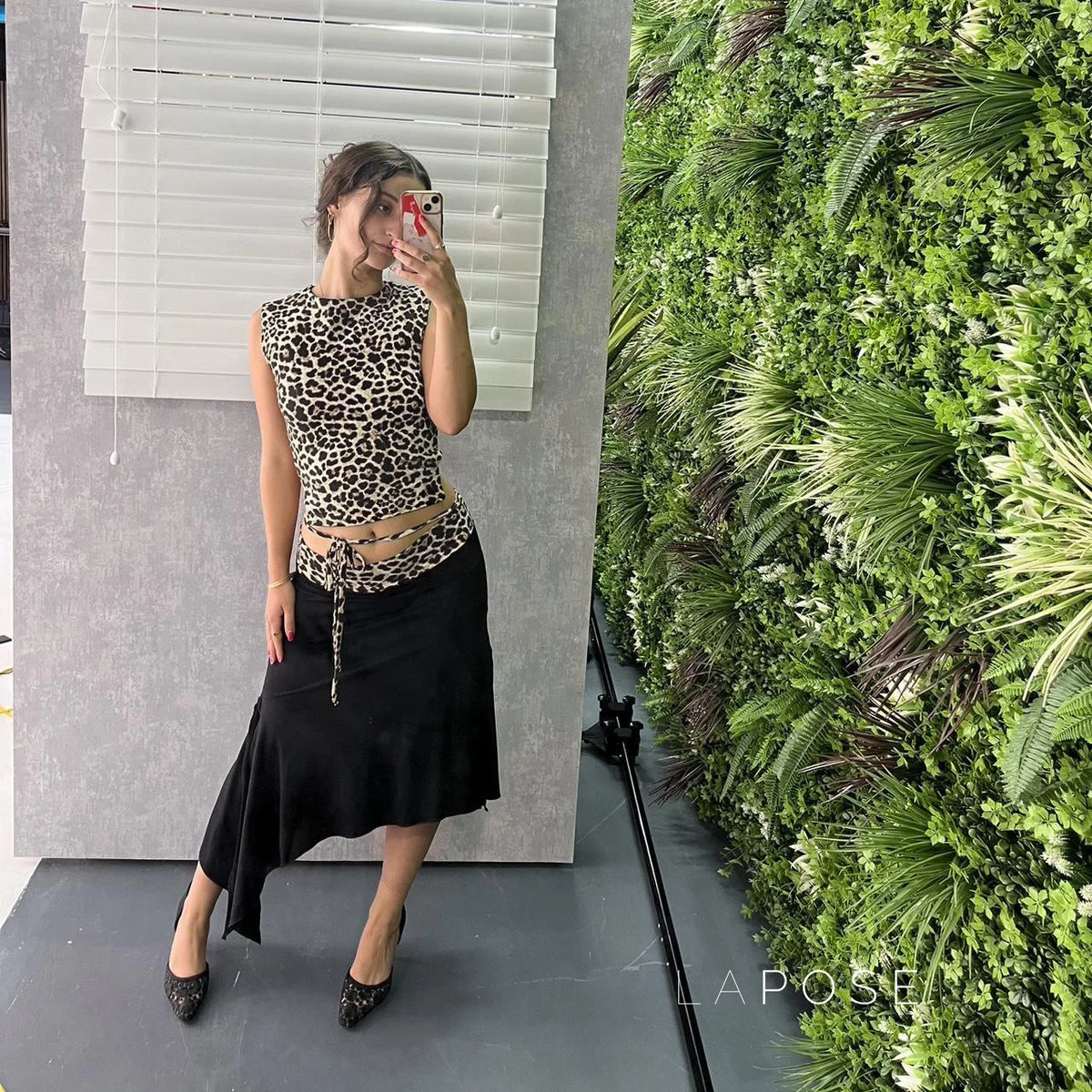 Khelani Leopard Asymmetric Skirt Set