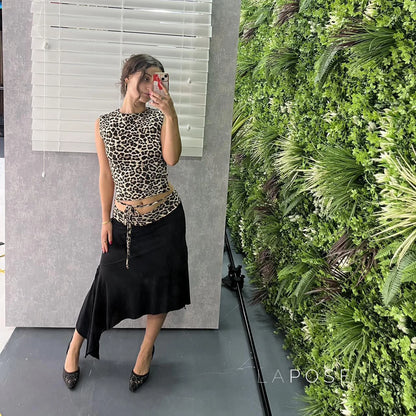 Khelani Leopard Asymmetric Skirt Set