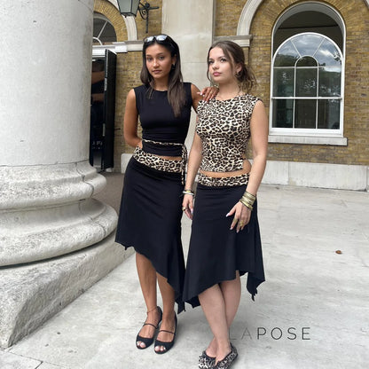 Khelani Leopard Asymmetric Skirt Set