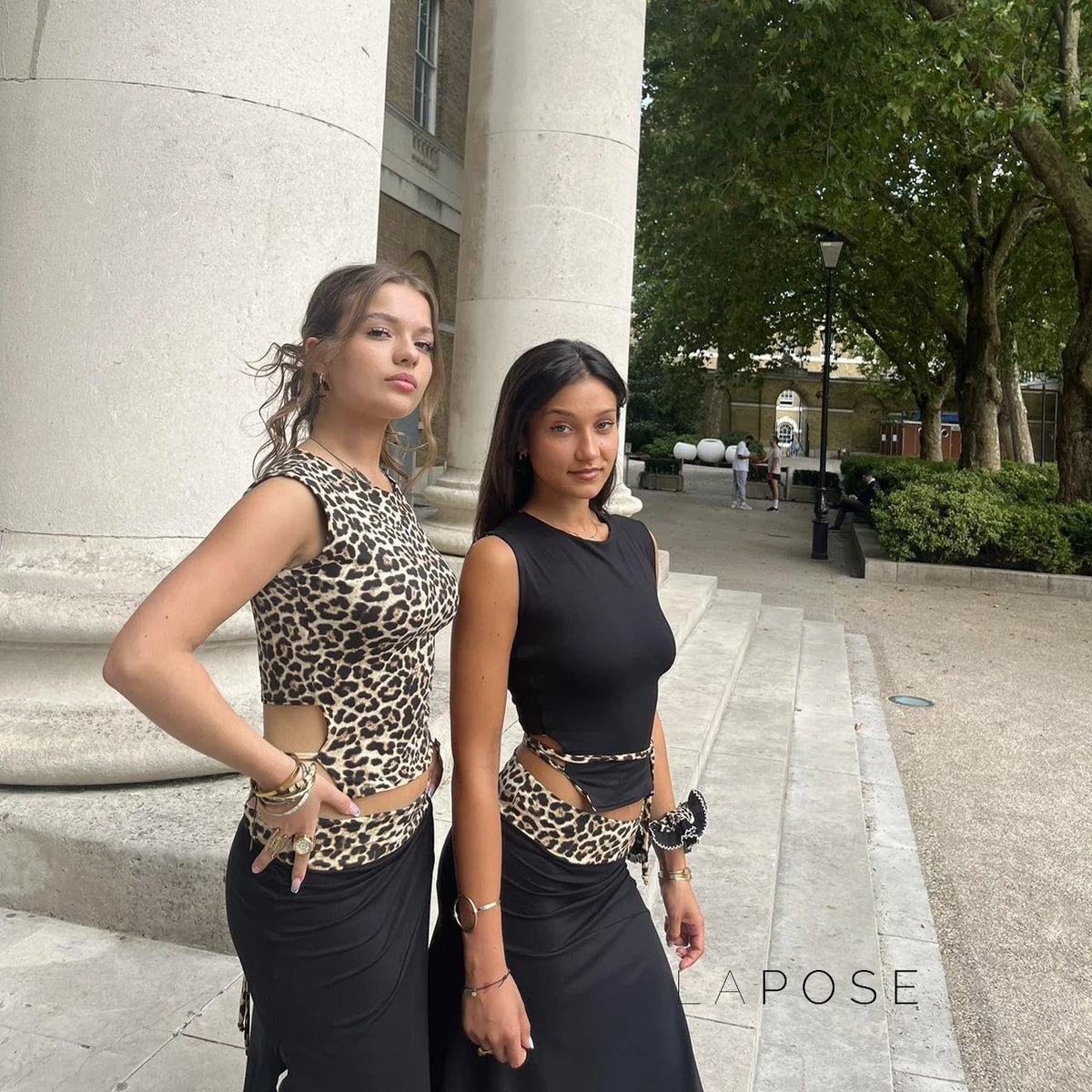 Khelani Leopard Asymmetric Skirt Set