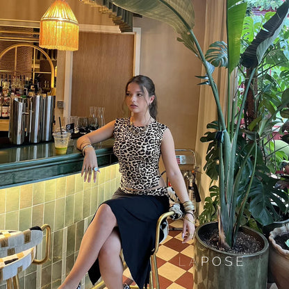 Khelani Leopard Asymmetric Skirt Set