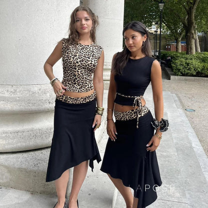 Khelani Leopard Asymmetric Skirt Set