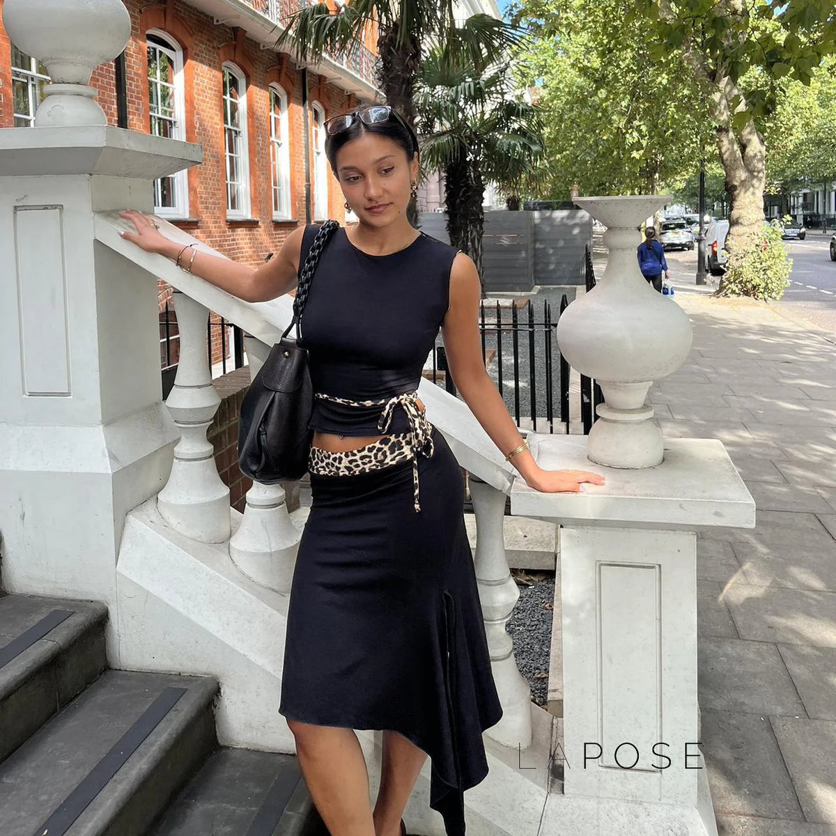 Khelani Leopard Asymmetric Skirt Set