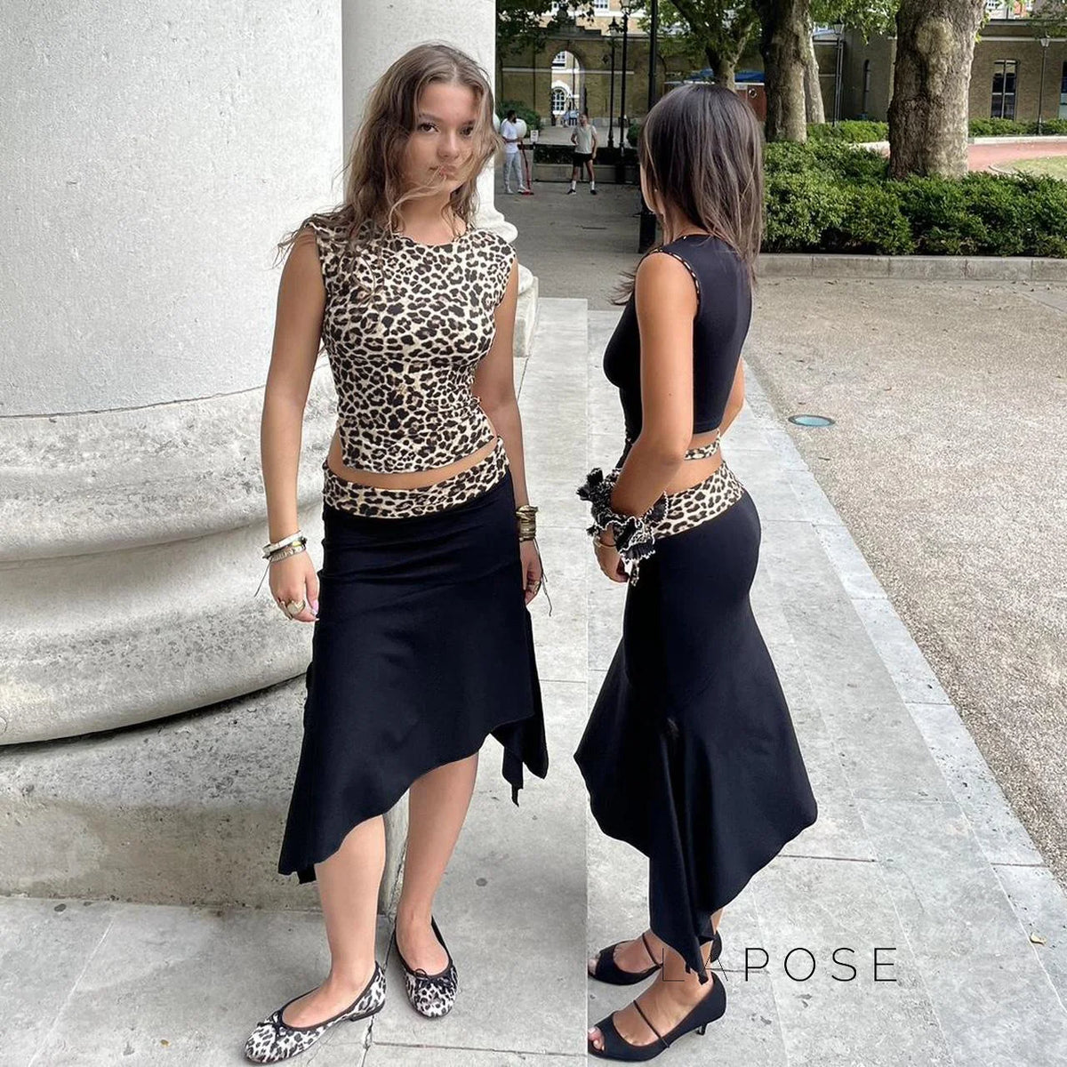 Khelani Leopard Asymmetric Skirt Set