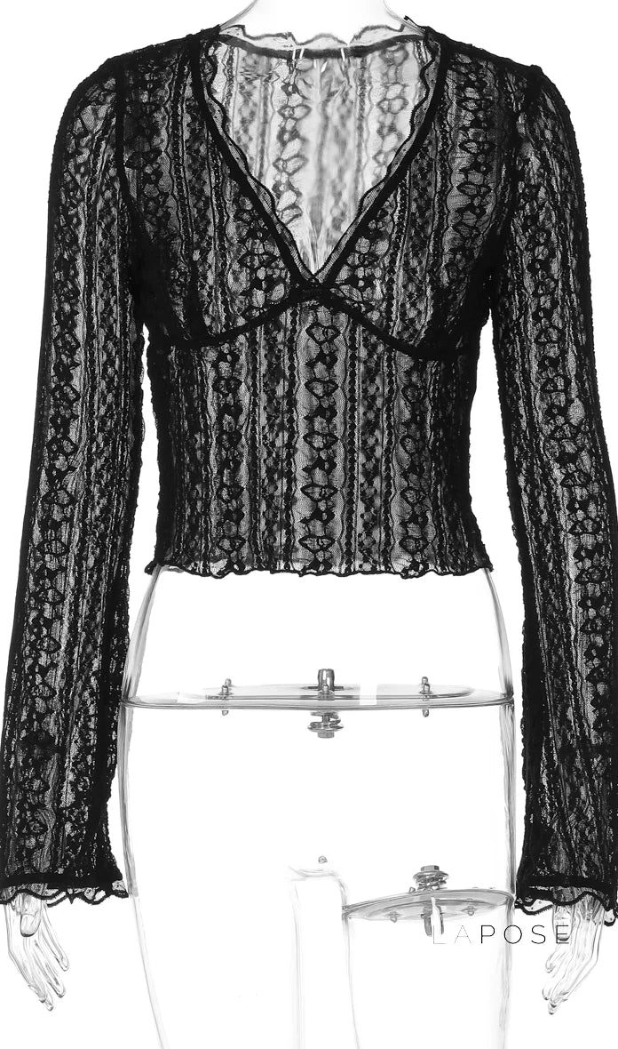 Kim Sheer Lace V-Neck Top
