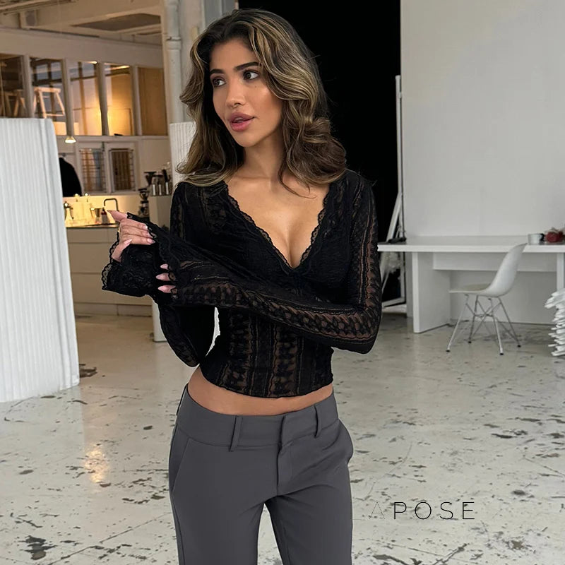 Kim Sheer Lace V-Neck Top