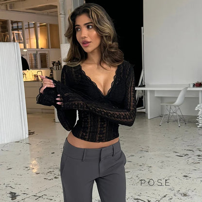 Kim Sheer Lace V-Neck Top