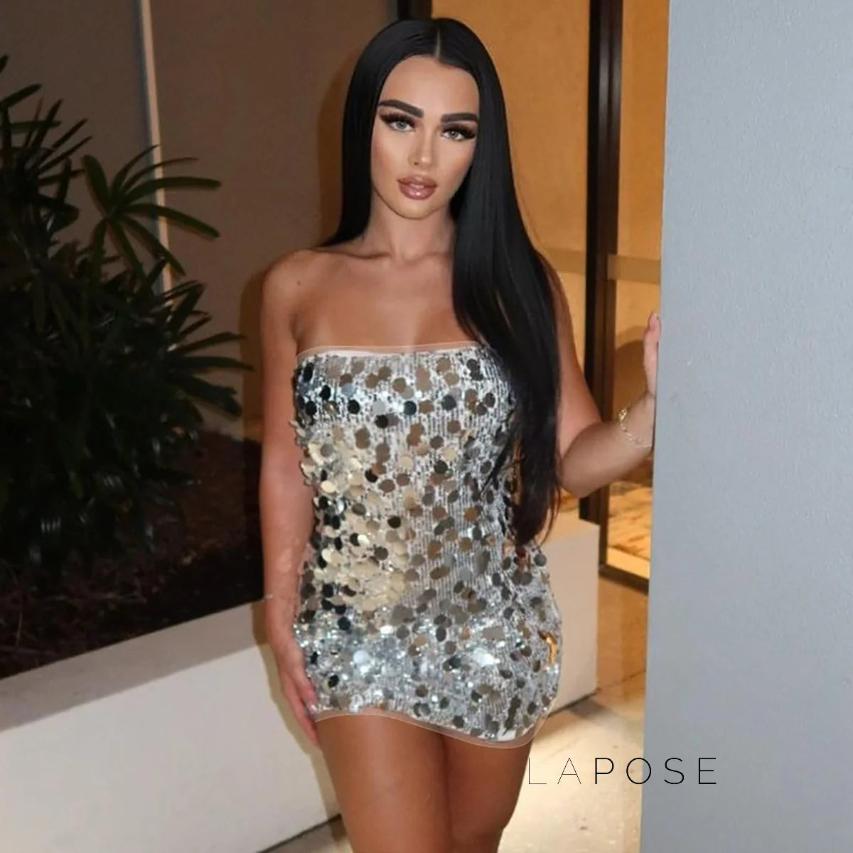 Kollins Sequin Strapless Midi Dress