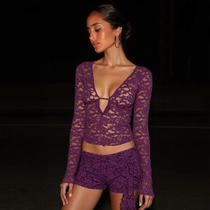 Kori Sheer Lace V-Neck Top