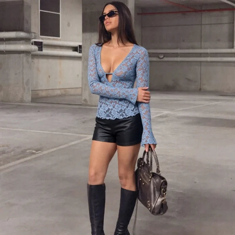 Kori Sheer Lace V-Neck Top