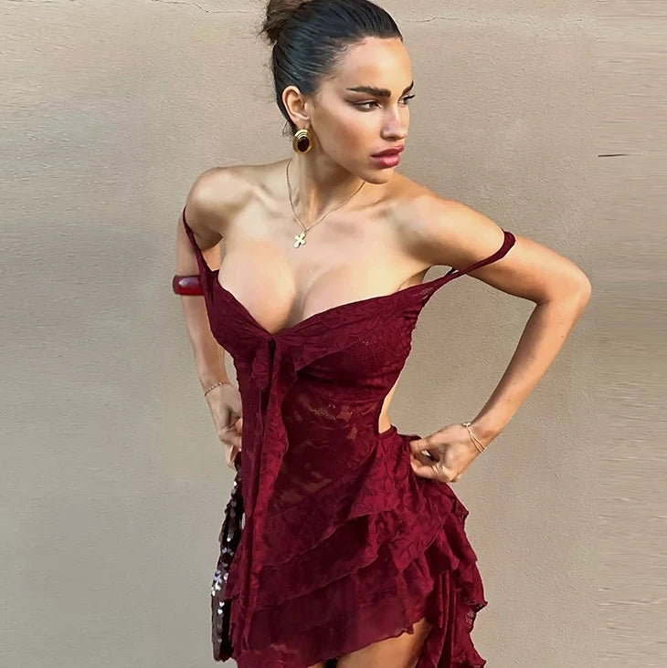 Lace Patchwork Strapless Mini Dress