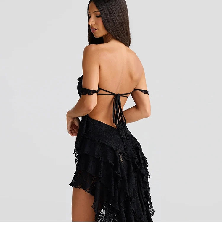 Lace Patchwork Strapless Mini Dress