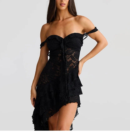 Lace Patchwork Strapless Mini Dress