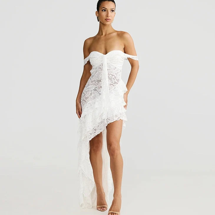Lace Patchwork Strapless Mini Dress