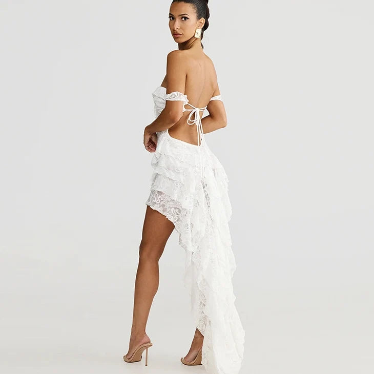Lace Patchwork Strapless Mini Dress
